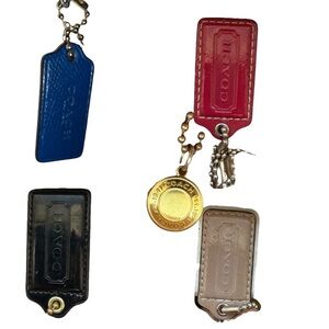 Coach Pink, Blue, and Black w/gold/silver bead chains -all Leather Keychains